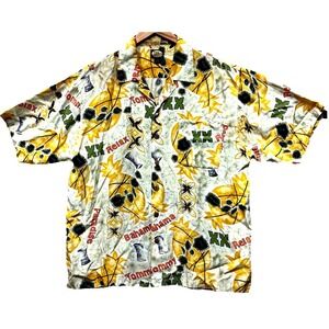 Tommy Bahama Pineapple Print Camp Shirt Men's L White Yellow Hawaiian